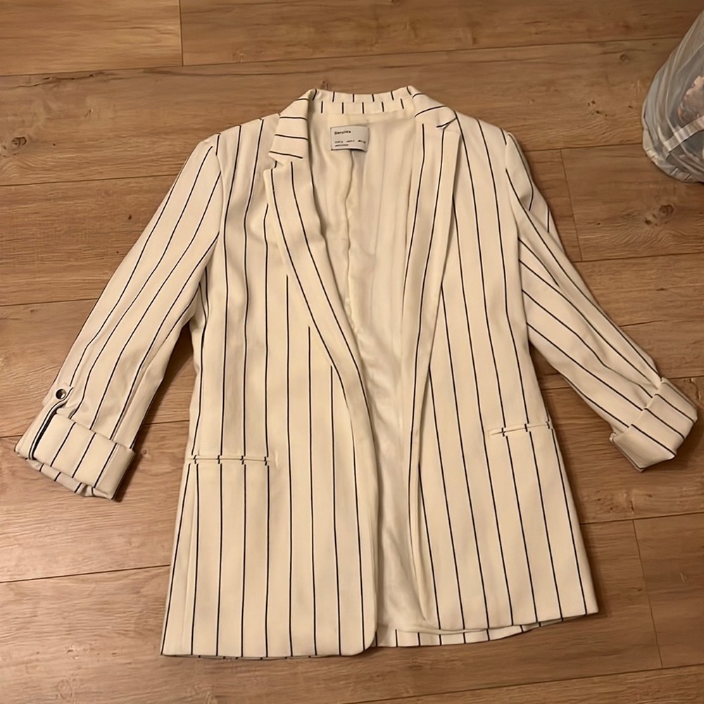 Bershka white striped blazer